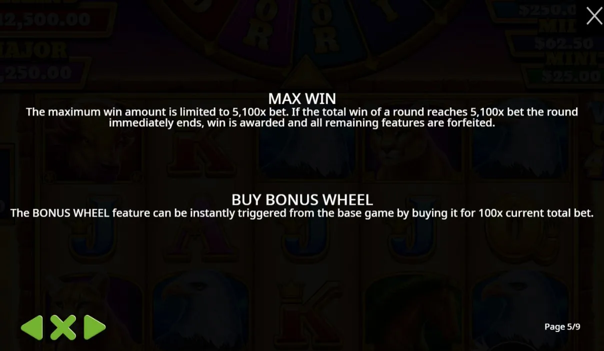 Wolf Gold 4 Pack max win cap at 5100x and Buy Bonus Wheel option at 100x total bet cost